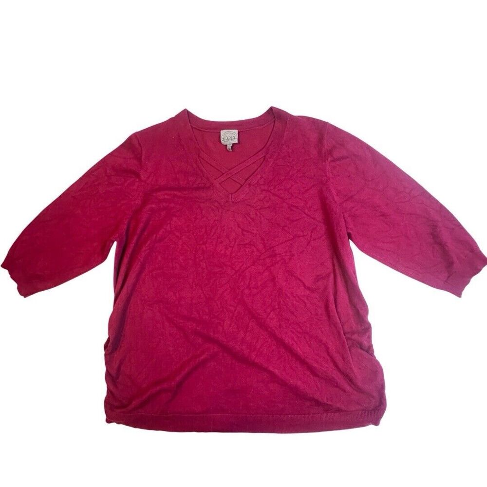 Slope Juniors Plus Blouse Womens 3X Burgundy V Neck Cinched Sweater Casual Top